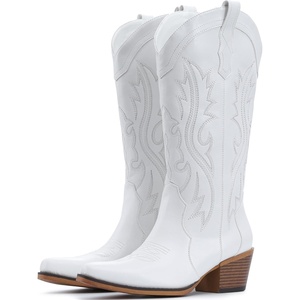 image:imageIUV Cowboy Boots For Women Western Cowgirl Boots with Chunky Heel Mid Calf Snip Toe Ideal for low instepsWhite