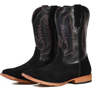 image:imageIUV Cowboy Boots for Men Suede Square Toe Western Boots Pull On Durable Classic Embroidered BootBlack