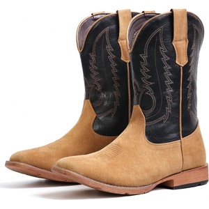 image:imageIUV Cowboy Boots for Men Suede Square Toe Western Boots Pull On Durable Classic Embroidered BootBlack Brown