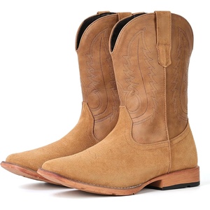 image:imageIUV Cowboy Boots for Men Suede Square Toe Western Boots Pull On Durable Classic Embroidered BootBrown