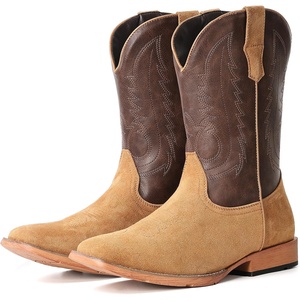 image:imageIUV Cowboy Boots for Men Suede Square Toe Western Boots Pull On Durable Classic Embroidered BootDark Brown