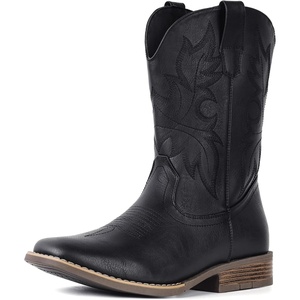 image:imageIUV Cowboy Boots for Men Western Boots Square Toe Slip on Embroidered arch support Boot Fashionable Pull On for Spring FallAll Black