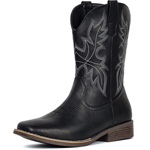 image:imageIUV Cowboy Boots for Men Western Boots Square Toe Slip on Embroidered arch support Boot Fashionable Pull On for Spring FallBlack