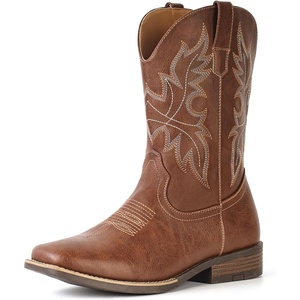 image:imageIUV Cowboy Boots for Men Western Boots Square Toe Slip on Embroidered arch support Boot Fashionable Pull On for Spring FallMaroon