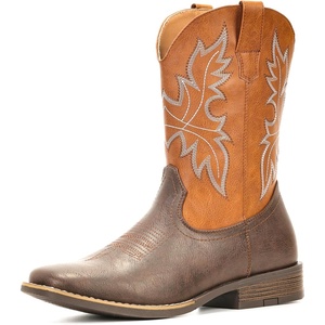 image:imageIUV Cowboy Boots for Men Western Boots Square Toe Slip on Embroidered arch support Boot Fashionable Pull On for Spring FallYellow Brown