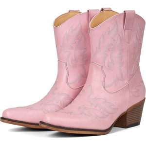 image:imageIUV Cowboy Boots for Women Ankle Cowgirl Booties Pointed Toe Western Short Chunky Classic BootPink