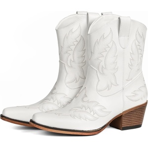 image:imageIUV Cowboy Boots for Women Ankle Cowgirl Booties Pointed Toe Western Short Chunky Classic BootWhite