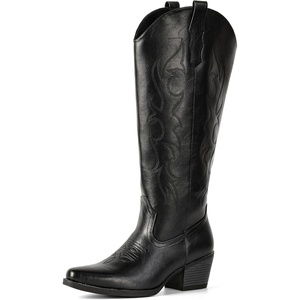 image:imageIUV Cowboy Boots for Women Knee High Pointed Toe Western Fashion Country Cowgirl Boots with EmbroideredAll Black