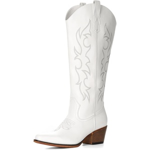 image:imageIUV Cowboy Boots for Women Knee High Pointed Toe Western Fashion Country Cowgirl Boots with EmbroideredAll White