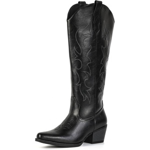 image:imageIUV Cowboy Boots for Women Knee High Pointed Toe Western Fashion Country Cowgirl Boots with EmbroideredBlack