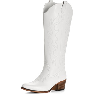 image:imageIUV Cowboy Boots for Women Knee High Pointed Toe Western Fashion Country Cowgirl Boots with EmbroideredWhite