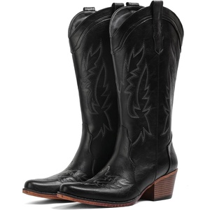 image:imageIUV Cowboy Boots for Women Mid Calf Cowgirl Western Boots with Embroidery Retro Snip Toe with Chunky Heel Summer Country Music Festival Cowboy ChicBlack