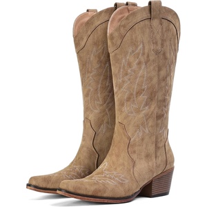 image:imageIUV Cowboy Boots for Women Mid Calf Cowgirl Western Boots with Embroidery Retro Snip Toe with Chunky Heel Summer Country Music Festival Cowboy ChicCamel