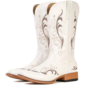 image:imageIUV Cowboy Boots for Women Mid Calf Square Toe Cowgirl Boots with Embroidery Pull On Fashion BootWhite