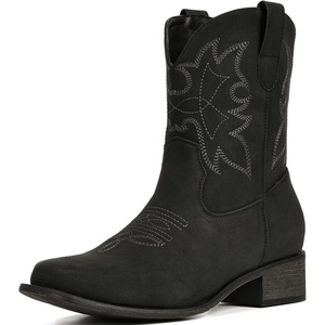 image:imageIUV Cowboy Boots for Women Square Toe Ankle Western Cowgirl Boots Classic Embroidered BootiesBlack