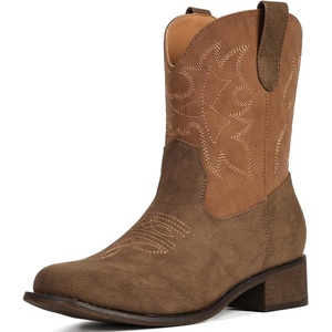 image:imageIUV Cowboy Boots for Women Square Toe Ankle Western Cowgirl Boots Classic Embroidered BootiesBrown