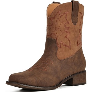 image:imageIUV Cowboy Boots for Women Square Toe Ankle Western Cowgirl Boots Classic Embroidered BootiesDark Brown