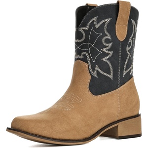 image:imageIUV Cowboy Boots for Women Square Toe Ankle Western Cowgirl Boots Classic Embroidered BootiesKhaki