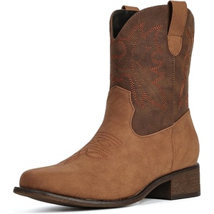 image:imageIUV Cowboy Boots for Women Square Toe Ankle Western Cowgirl Boots Classic Embroidered BootiesRedBrown