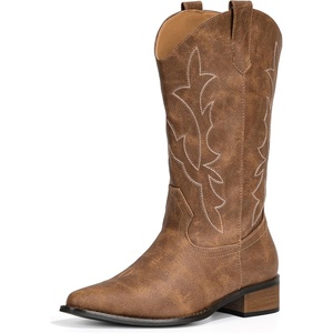 image:imageIUV Cowboy Boots for Women Western Cowgirl Boots Mid Calf Pointed Toe Boot with Chunky HeelBrown