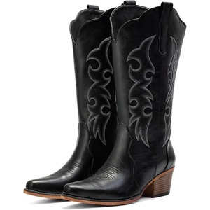 image:imageIUV Cowboy Boots for Women Western Cowgirl Boots with Chunky Heel Mid Calf Embroidered Boot for Casual WearBlack