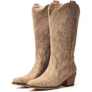 image:imageIUV Cowboy Boots for Women Western Cowgirl Boots with Chunky Heel Mid Calf Embroidered Boot for Casual WearCamel