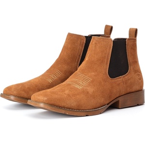 image:imageIUV Genuine Cowhide Suede Chelsea Boots For Men Western Boots Ankle Boot Casual Dress Slip OnLight Brown