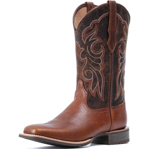 image:imageIUV Womens Leather Western Boots Square Toe Cowboy Boots for women Mid Calf Classic Cowgirl Boots Genuine leather toe and heel textured sheepskin shaftBrown