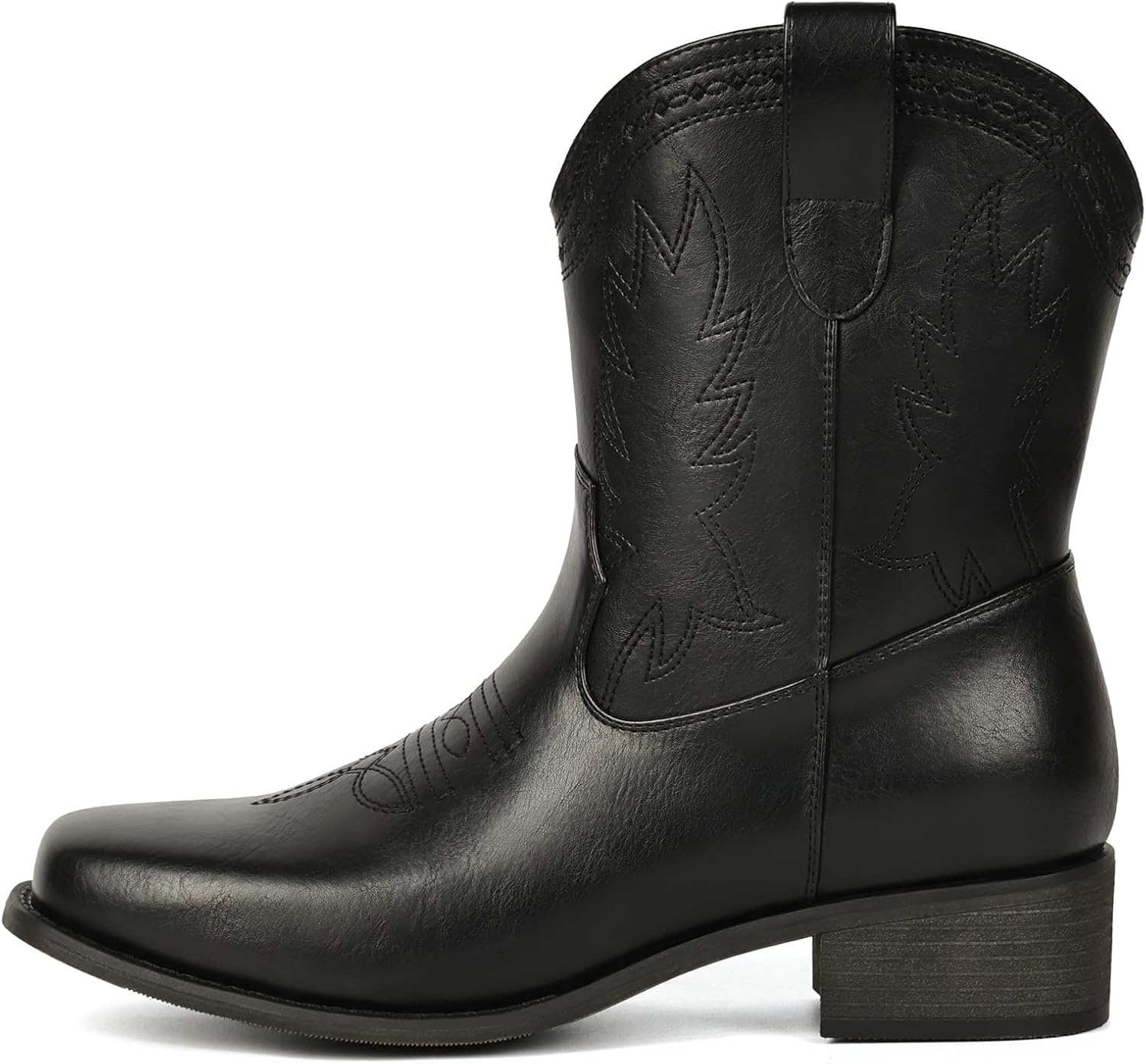 image:imageIUV Cowboy Boots for Women Square Toe Cowgirl Boots Ankle Low Chunky Heel Classic Embroidered Western BootiesBlack