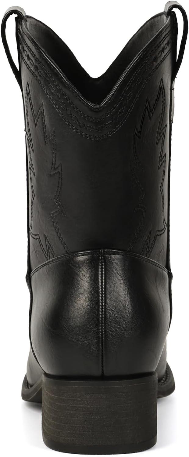 image:imageIUV Cowboy Boots for Women Square Toe Cowgirl Boots Ankle Low Chunky Heel Classic Embroidered Western BootiesBlack
