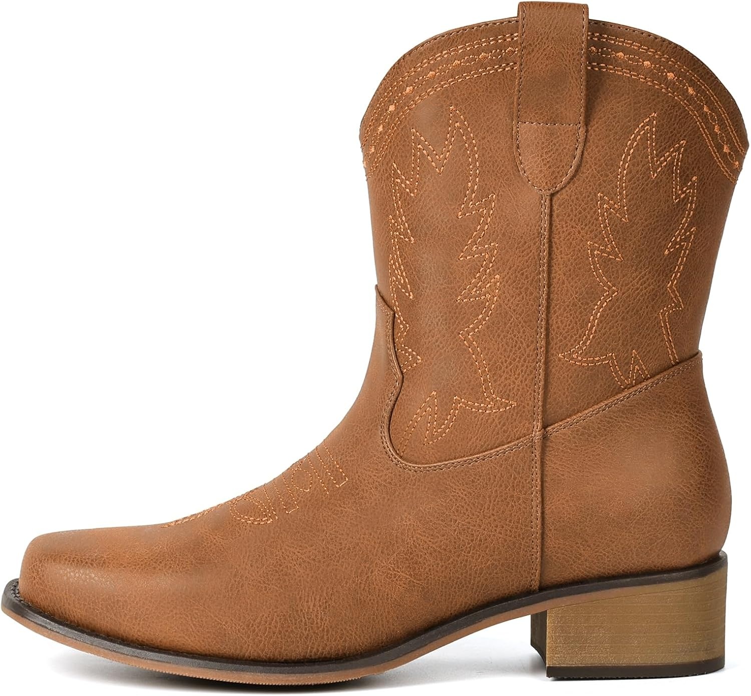 image:imageIUV Cowboy Boots for Women Square Toe Cowgirl Boots Ankle Low Chunky Heel Classic Embroidered Western BootiesBrown