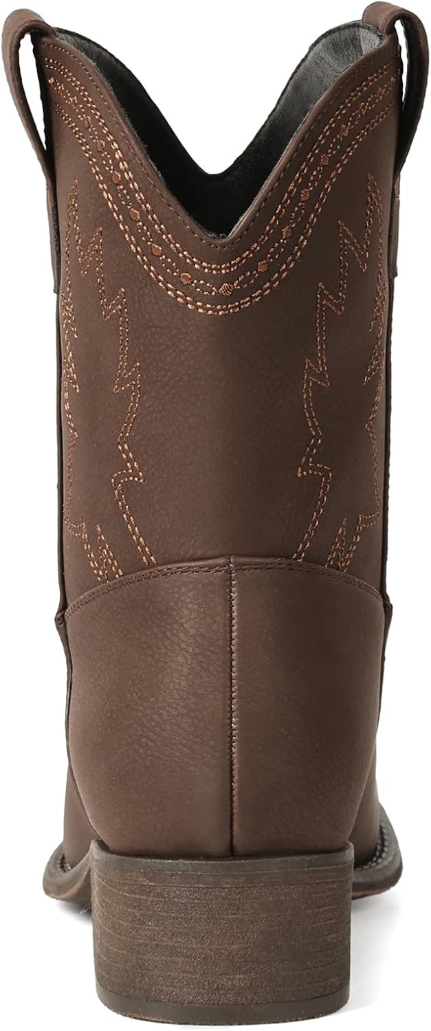 image:imageIUV Cowboy Boots for Women Square Toe Cowgirl Boots Ankle Low Chunky Heel Classic Embroidered Western BootiesDark Brown