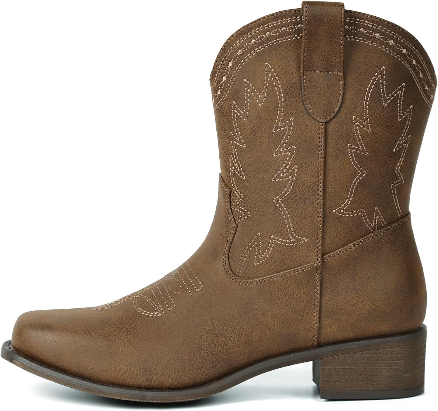 image:imageIUV Cowboy Boots for Women Square Toe Cowgirl Boots Ankle Low Chunky Heel Classic Embroidered Western BootiesKhaki