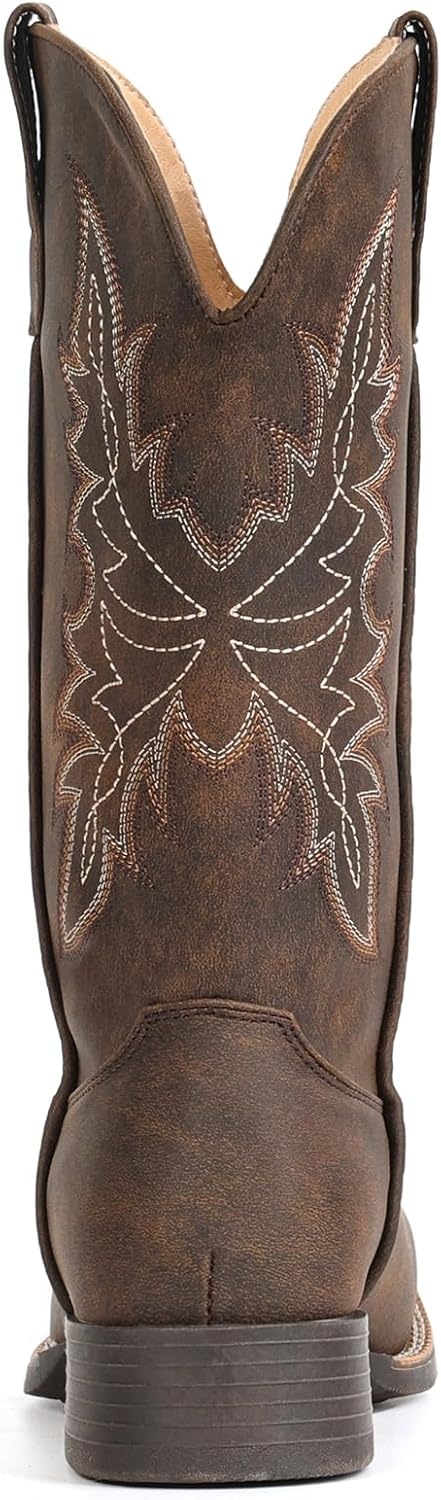 image:imageIUV Cowboy Boots for Women Square Toe Western Cowgirl Boots Mid Calf Durable Classic Fashionable Embroidered Pull On BootBrown
