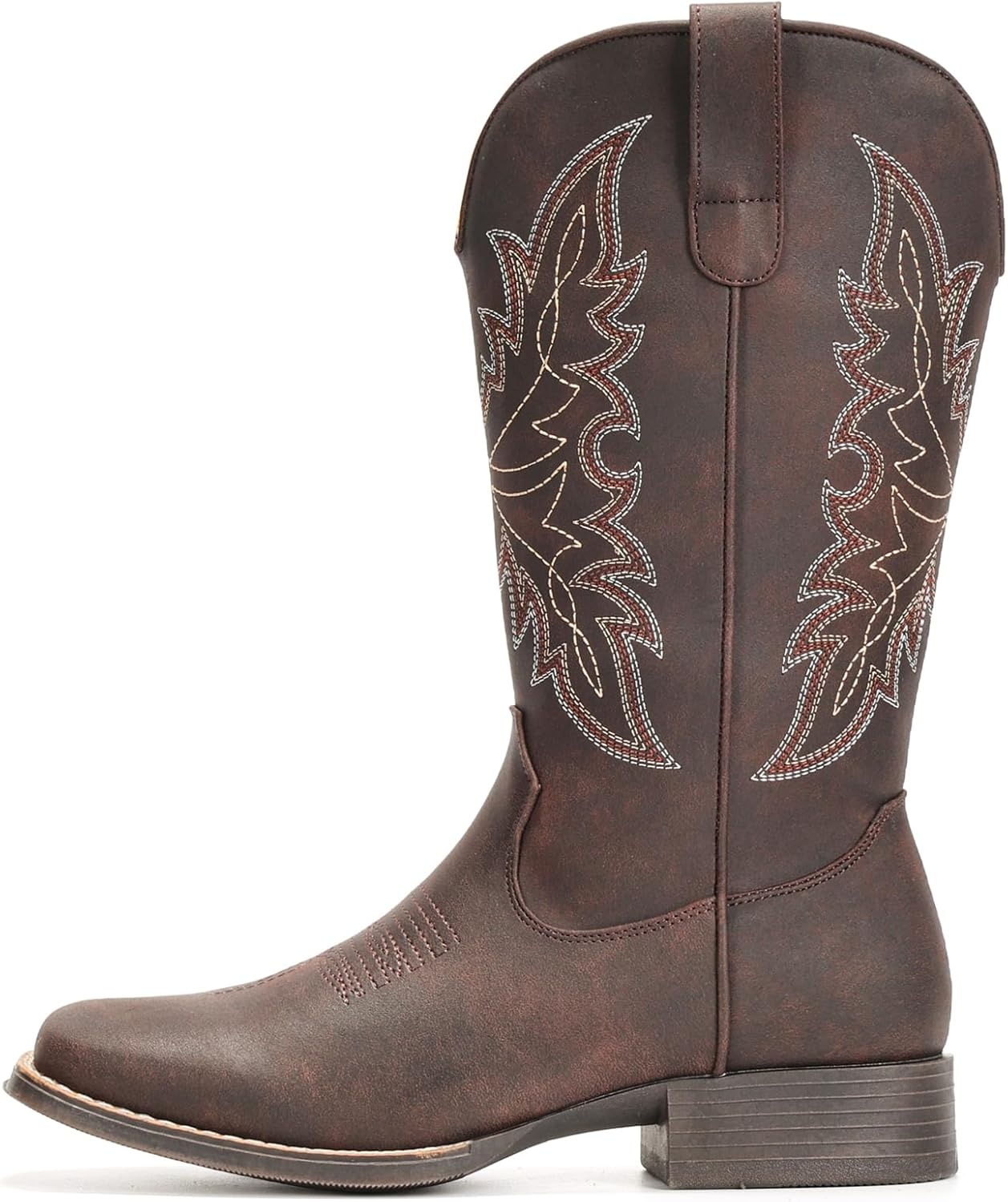 image:imageIUV Cowboy Boots for Women Square Toe Western Cowgirl Boots Mid Calf Durable Classic Fashionable Embroidered Pull On BootKhaki
