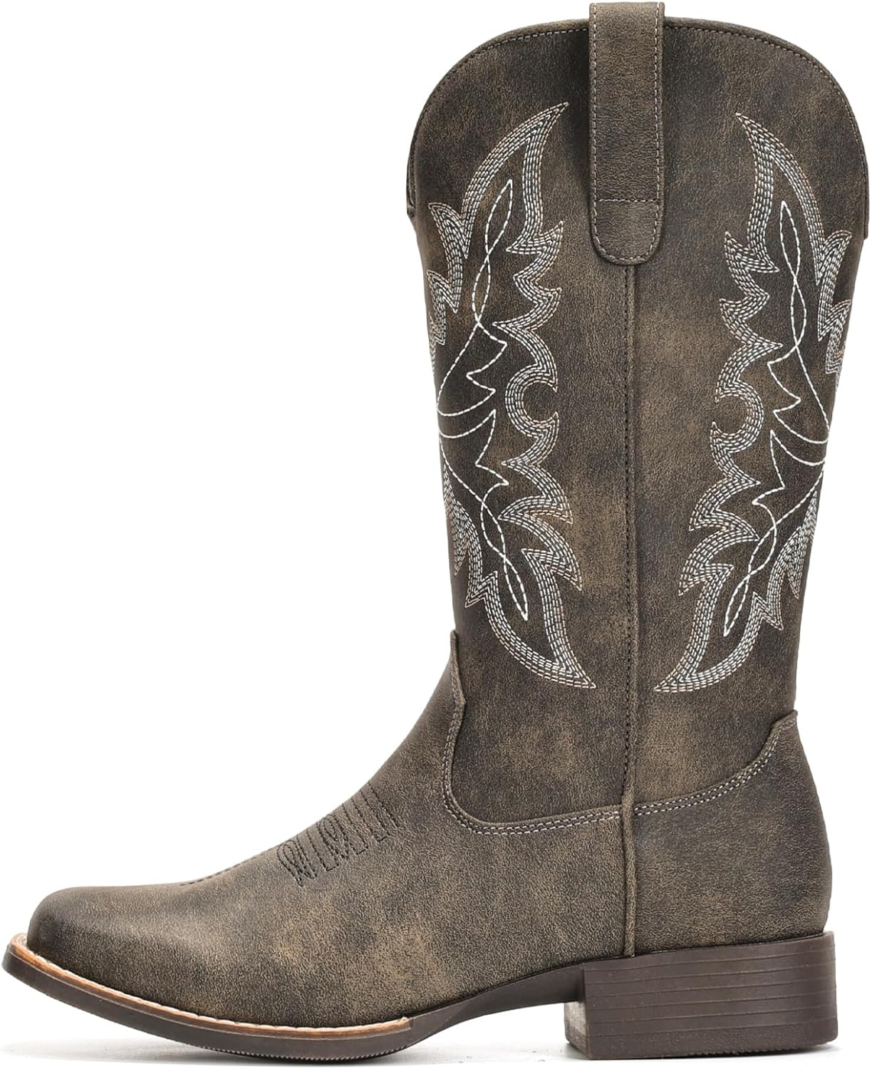 image:imageIUV Cowboy Boots for Women Square Toe Western Cowgirl Boots Mid Calf Durable Classic Fashionable Embroidered Pull On BootTaupe