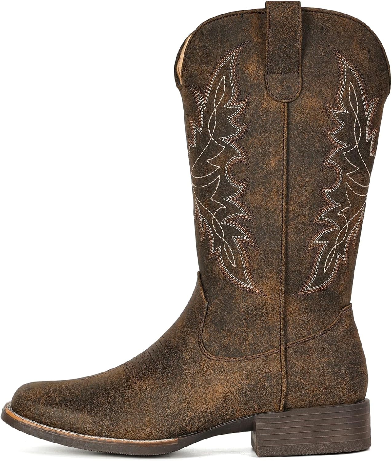 image:imageIUV Cowboy Boots for Women Square Toe Western Cowgirl Boots Mid Calf Durable Classic Fashionable Embroidered Pull On BootYellow Brown