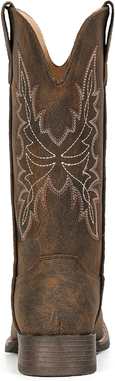 image:imageIUV Cowboy Boots for Women Square Toe Western Cowgirl Boots Mid Calf Durable Classic Fashionable Embroidered Pull On BootYellow Brown