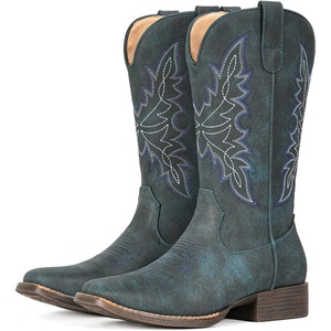 image:imageIUV Cowboy Boots for Women Square Toe Western Cowgirl Boots Mid Calf Durable Classic Fashionable Embroidered Pull On BootBlue