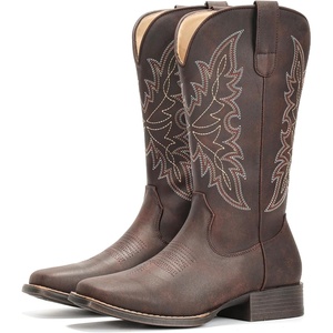 image:imageIUV Cowboy Boots for Women Square Toe Western Cowgirl Boots Mid Calf Durable Classic Fashionable Embroidered Pull On BootKhaki