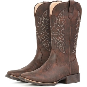 image:imageIUV Cowboy Boots for Women Square Toe Western Cowgirl Boots Mid Calf Durable Classic Fashionable Embroidered Pull On BootRedBrown