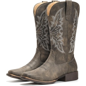 image:imageIUV Cowboy Boots for Women Square Toe Western Cowgirl Boots Mid Calf Durable Classic Fashionable Embroidered Pull On BootTaupe