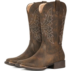 image:imageIUV Cowboy Boots for Women Square Toe Western Cowgirl Boots Mid Calf Durable Classic Fashionable Embroidered Pull On BootYellow Brown