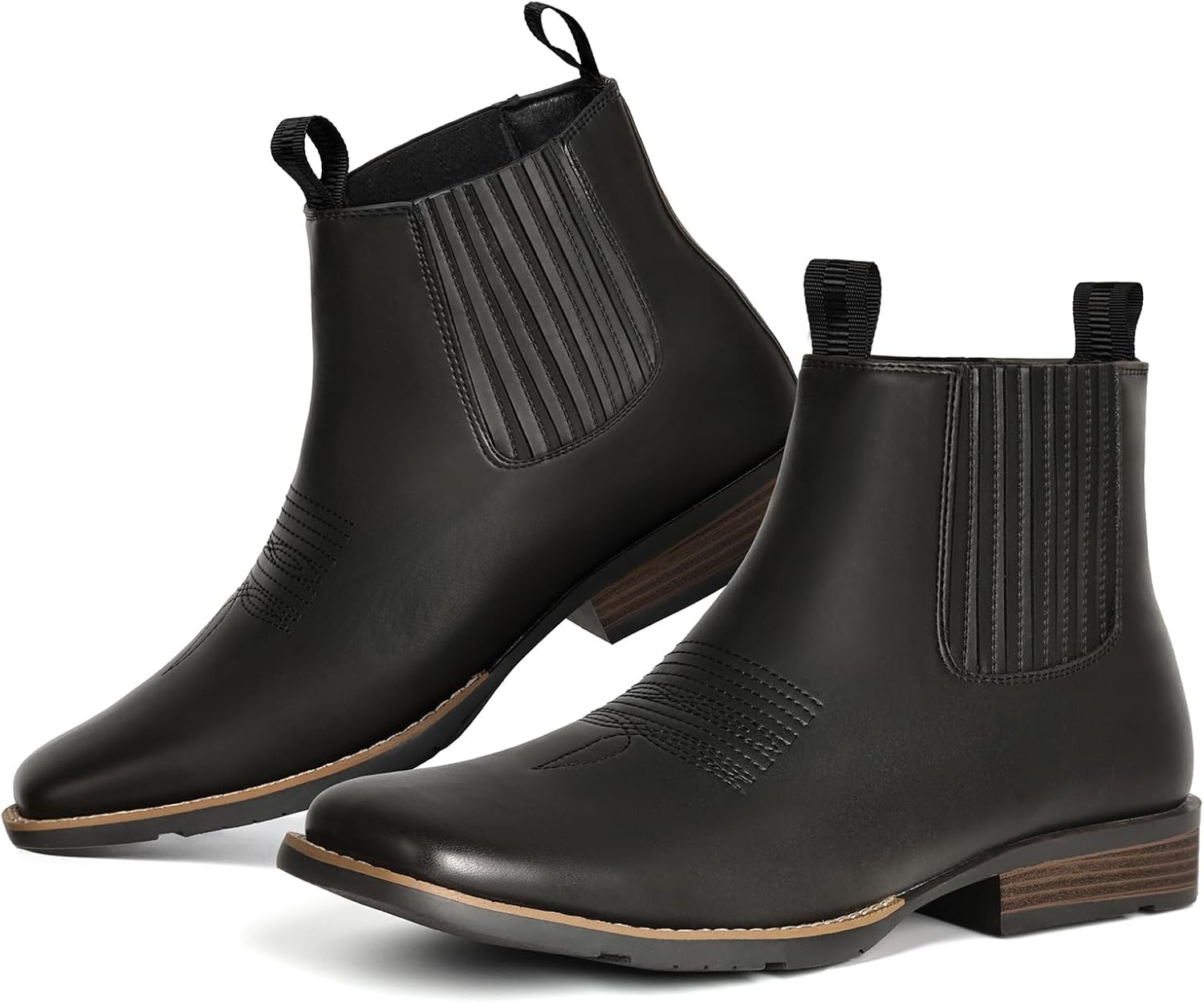 image:imageIUV Cowboy Boots For Men Square Toe Ankle Boots Western Chelsea Boot Casual Dress Slip On Men ShoesBlack