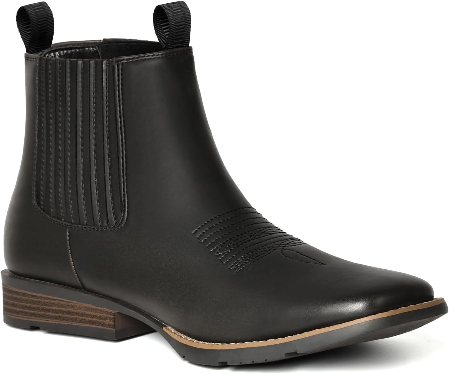 image:imageIUV Cowboy Boots For Men Square Toe Ankle Boots Western Chelsea Boot Casual Dress Slip On Men ShoesBlack