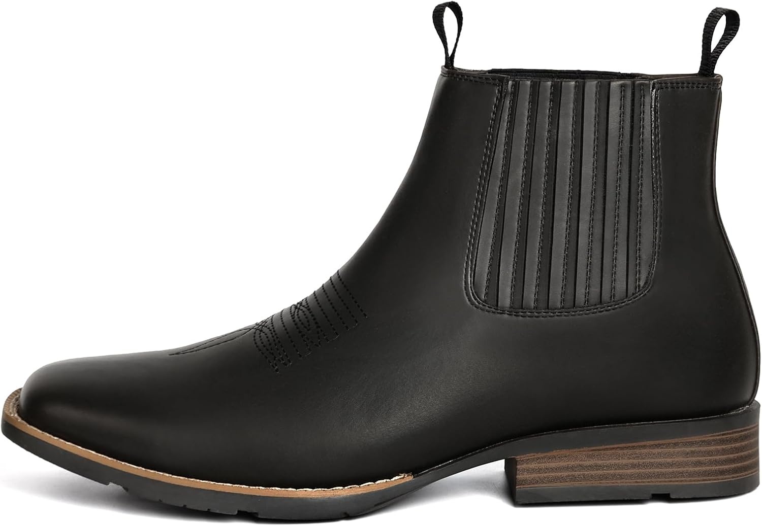 image:imageIUV Cowboy Boots For Men Square Toe Ankle Boots Western Chelsea Boot Casual Dress Slip On Men ShoesBlack