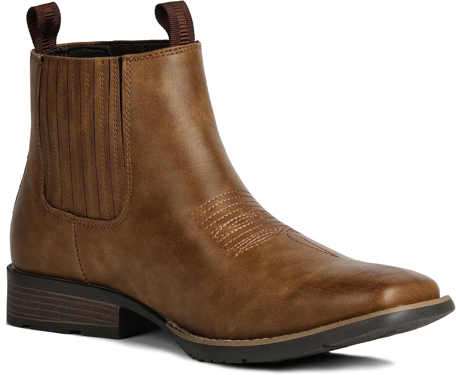 image:imageIUV Cowboy Boots For Men Square Toe Ankle Boots Western Chelsea Boot Casual Dress Slip On Men ShoesBrown