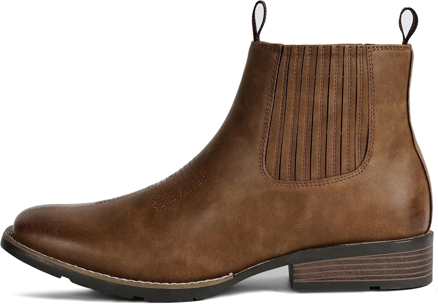 image:imageIUV Cowboy Boots For Men Square Toe Ankle Boots Western Chelsea Boot Casual Dress Slip On Men ShoesBrown
