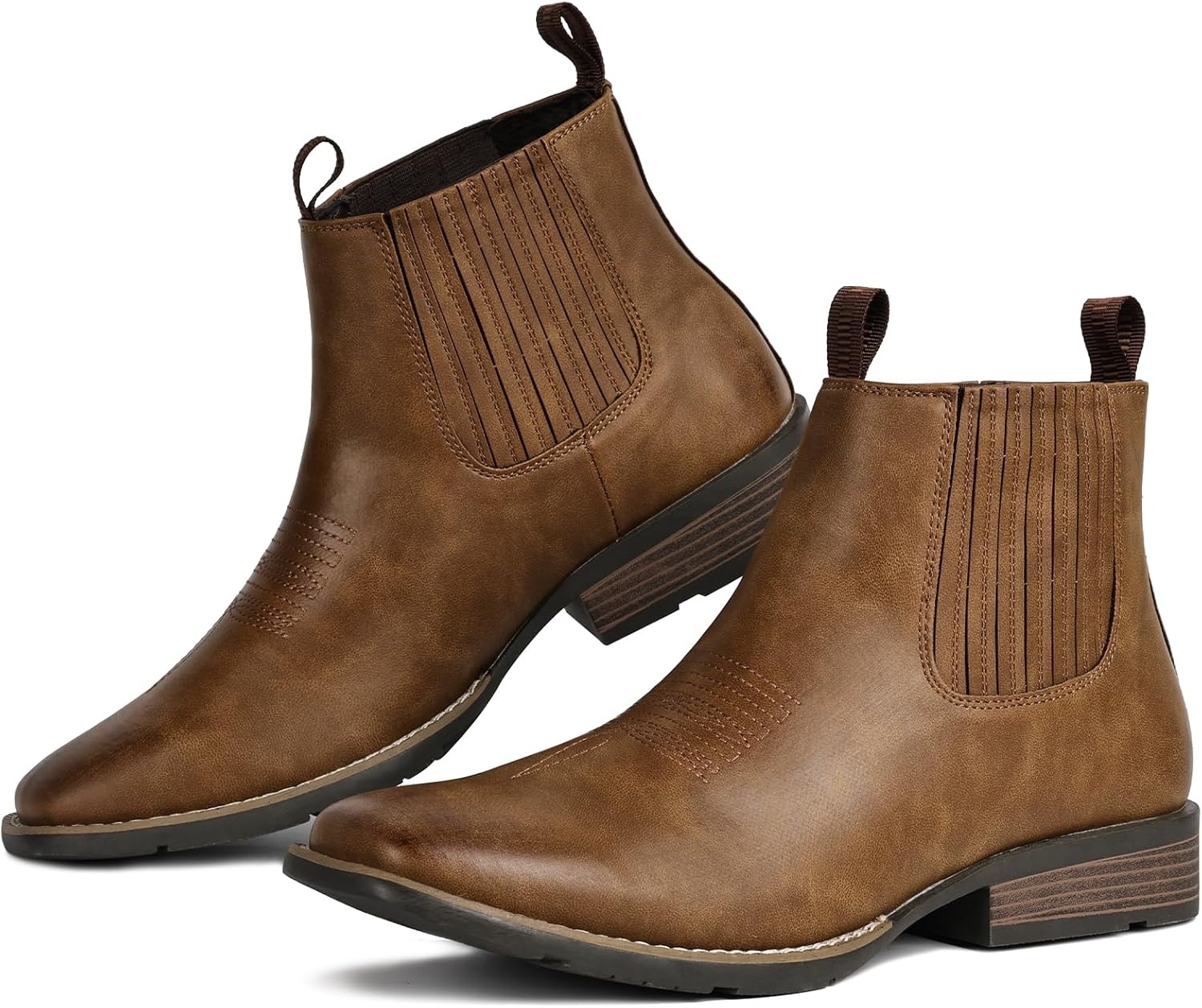 image:imageIUV Cowboy Boots For Men Square Toe Ankle Boots Western Chelsea Boot Casual Dress Slip On Men ShoesBrown