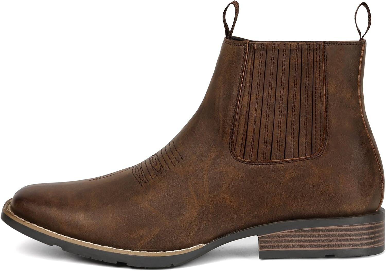 image:imageIUV Cowboy Boots For Men Square Toe Ankle Boots Western Chelsea Boot Casual Dress Slip On Men ShoesDark Brown